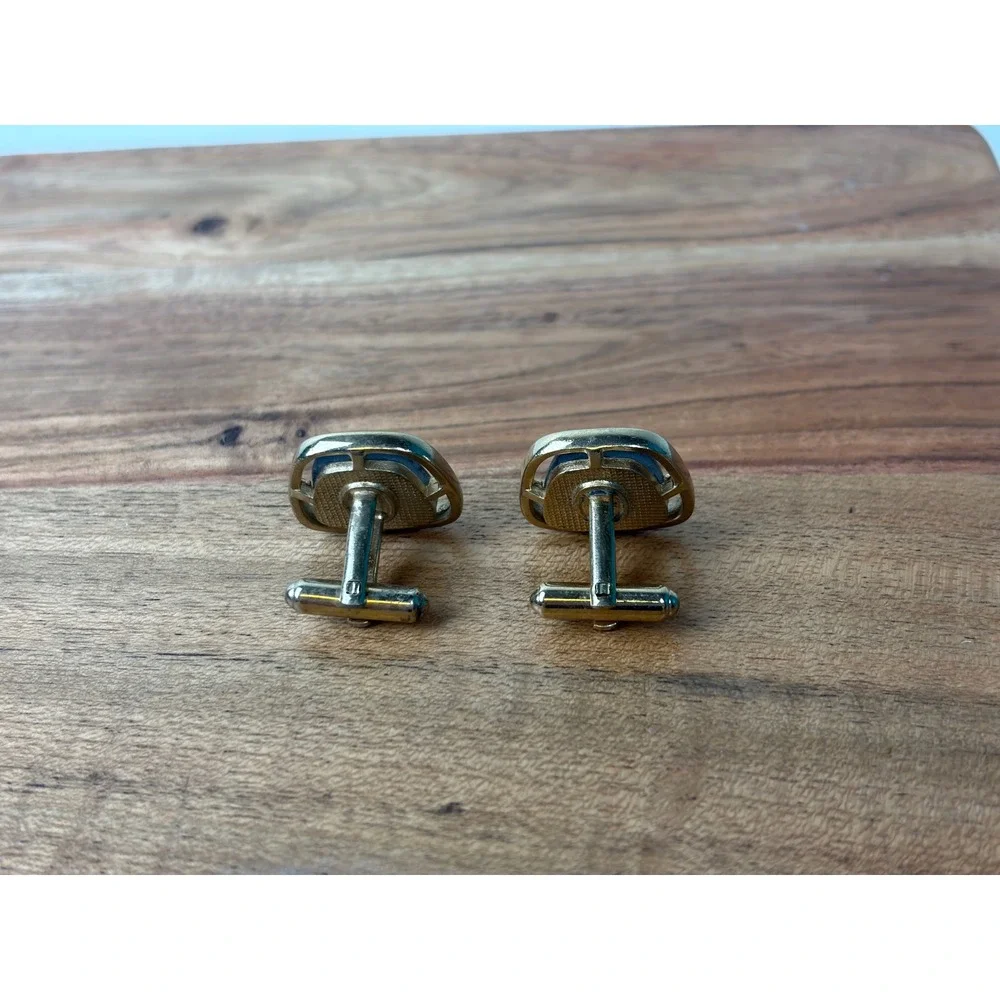 Hickok Cufflinks Blue Gray Gold Vintage MCM Marbled Stone Old Money Toggle
